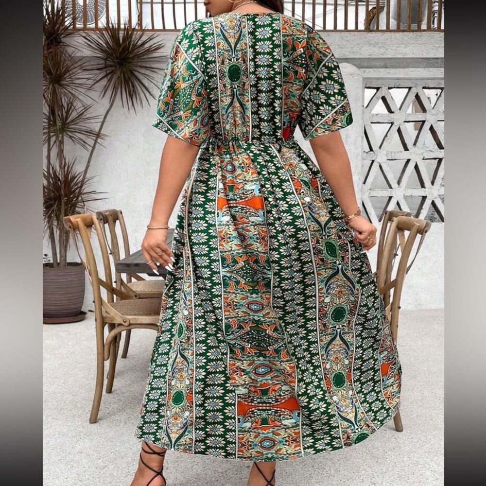 Plus Size Boho Floral Cottagecore Kimono Sleeve Maxi Dress - Picture 2 of 6